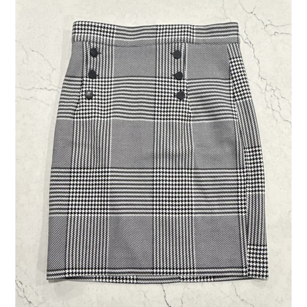 H&M Women's Skirt Black White High waisted Buttons Mini Preppy Size 10